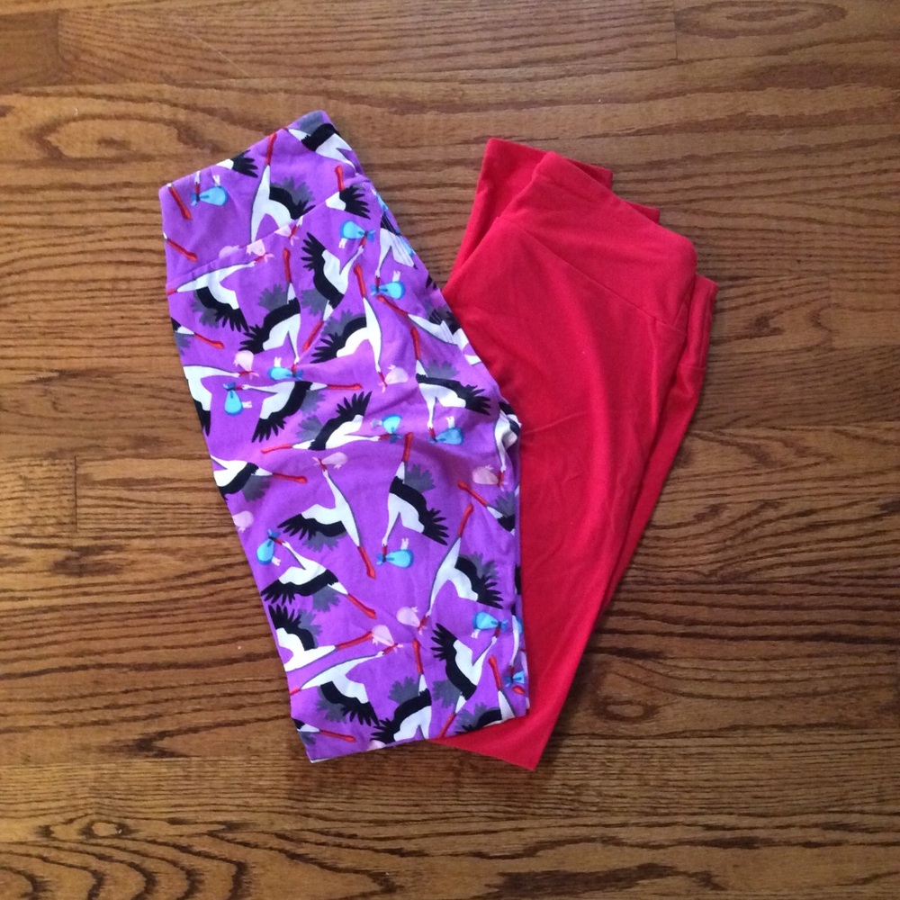Lot of 2 LulaRoe leggings. Stork and Red